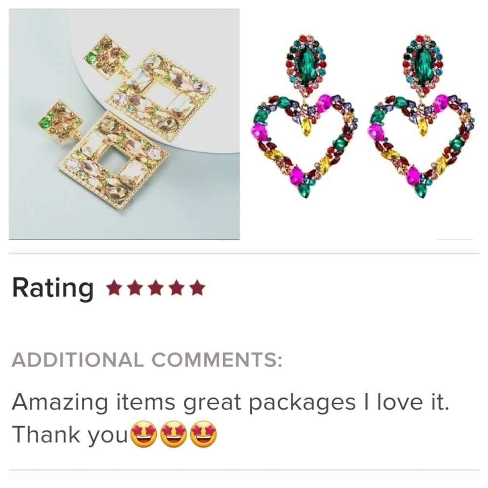 SEE NEW LISTING Golden Pastel Rhinestone Geometric Statement Earrings - Picture 4 of 12